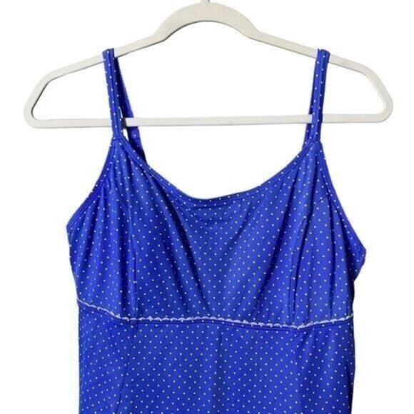L.L. Bean Polka Dot One Piece Swimsuit Dress Large Purple Modest Vacatio… - Picture 3 of 9